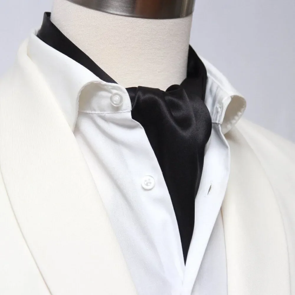 Silk Men's Cravat Ascot Gift Box A218‎ gift for him Black NWT